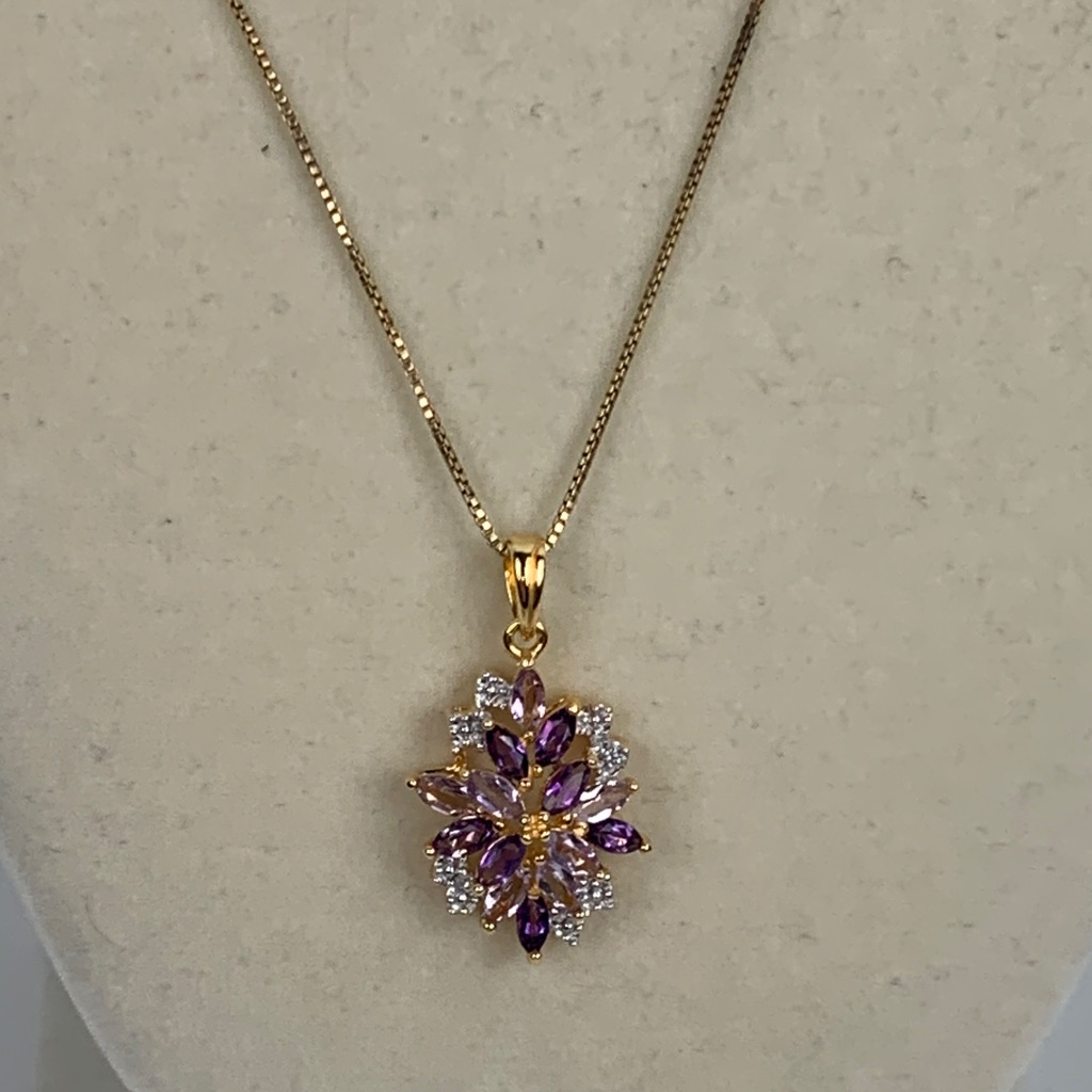 Gold Plated Sterling Silver 925 Paj Gold Purple Pendant Necklace Weight 6.090